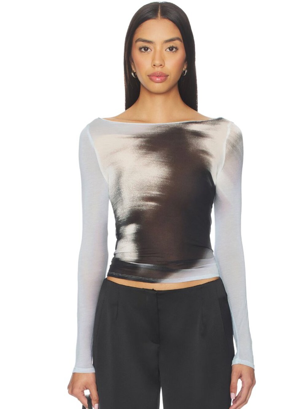 NEW Miaou Amelia Top in Phantom Glacier Light Blue & Black Sheer Long Sleeve XS
